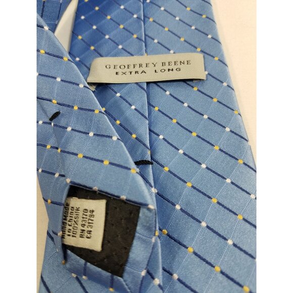Geoffrey Beene Mens Necktie Silk lot of 2 Blue Dots Green Blue Tan Stripes ties - Picture 7 of 7